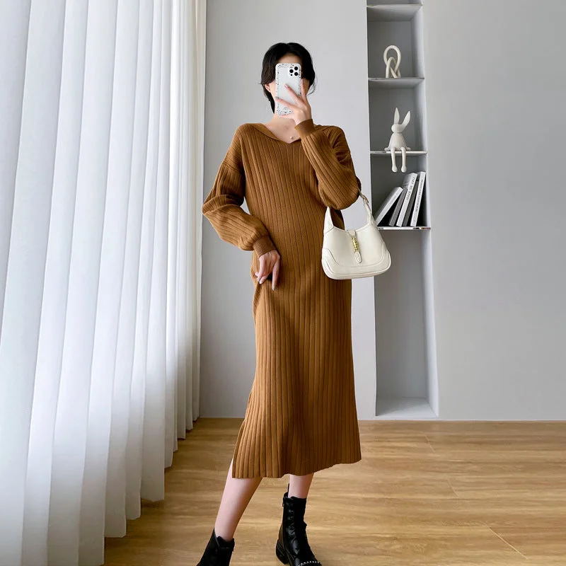 NiDELL Maternity Clothing . Autumn and Winter New Loose Core Yarn Pregnant Women's Knitting Dress Hooded Casual Pregnant Women Sweater