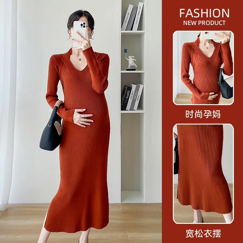 NiDELL Maternity Dress . Autumn and Winter Elegant Slim Fit Slimming Knitted Sweater for Pregnant Women Bottoming Maternity Dress NiDELL Maternity Dress . Autumn and Winter Elegant Slim Fit Slimming Knitted Sweater for Pregnant Women Bottoming Maternity Dress