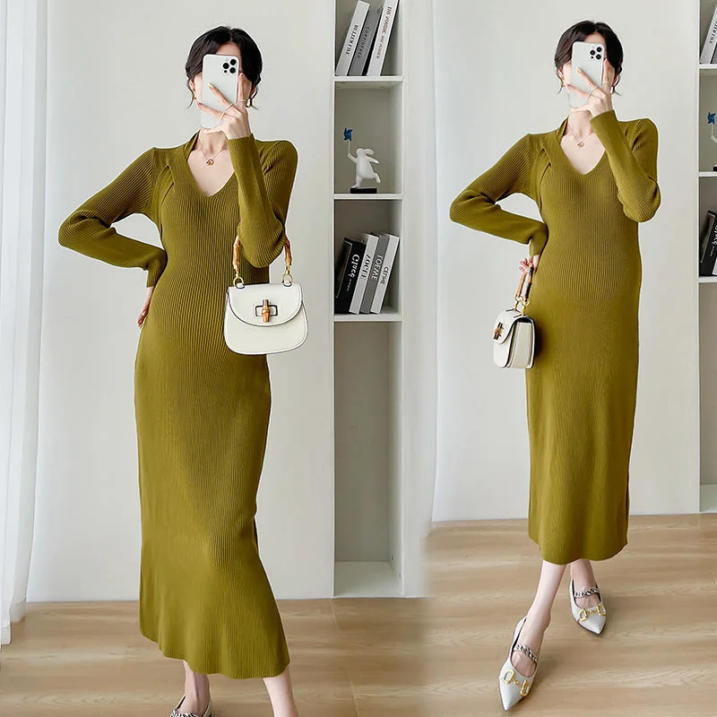 NiDELL Maternity Dress . Autumn and Winter Elegant Slim Fit Slimming Knitted Sweater for Pregnant Women Bottoming Maternity Dress NiDELL Maternity Dress . Autumn and Winter Elegant Slim Fit Slimming Knitted Sweater for Pregnant Women Bottoming Maternity Dress