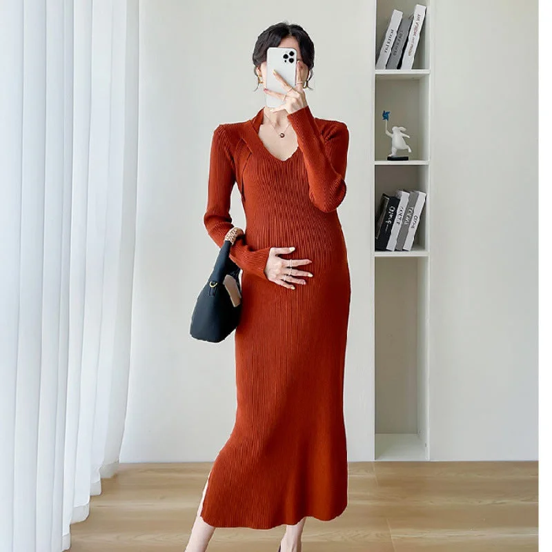 NiDELL Maternity Dress . Autumn and Winter Elegant Slim Fit Slimming Knitted Sweater for Pregnant Women Bottoming Maternity Dress NiDELL Maternity Dress . Autumn and Winter Elegant Slim Fit Slimming Knitted Sweater for Pregnant Women Bottoming Maternity Dress