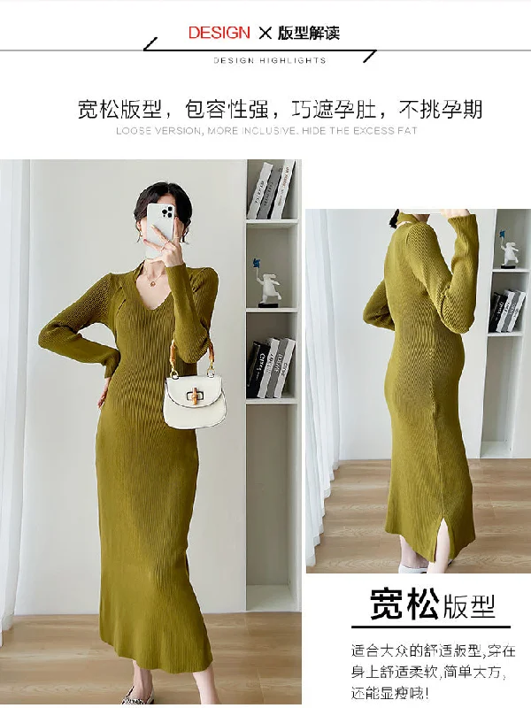 NiDELL Maternity Dress . Autumn and Winter Elegant Slim Fit Slimming Knitted Sweater for Pregnant Women Bottoming Maternity Dress NiDELL Maternity Dress . Autumn and Winter Elegant Slim Fit Slimming Knitted Sweater for Pregnant Women Bottoming Maternity Dress
