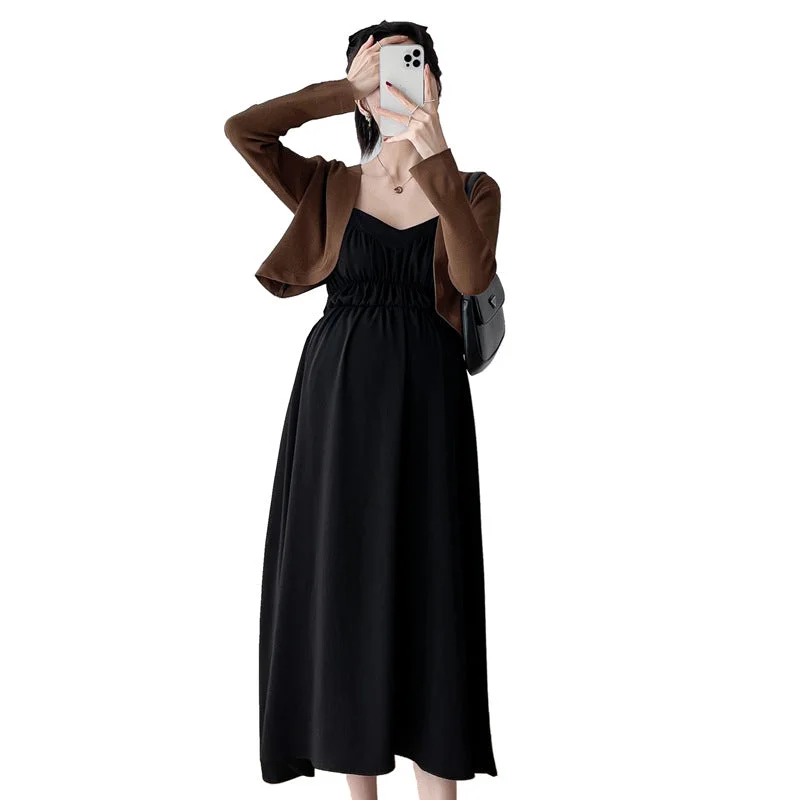 NiDELL Maternity Dress . Spring and Autumn New Suspender Long Dress Cardigan Fashion Two-Piece Suit Suspender Skirt Fashion NiDELL Maternity Dress . Spring and Autumn New Suspender Long Dress Cardigan Fashion Two-Piece Suit Suspender Skirt Fashion