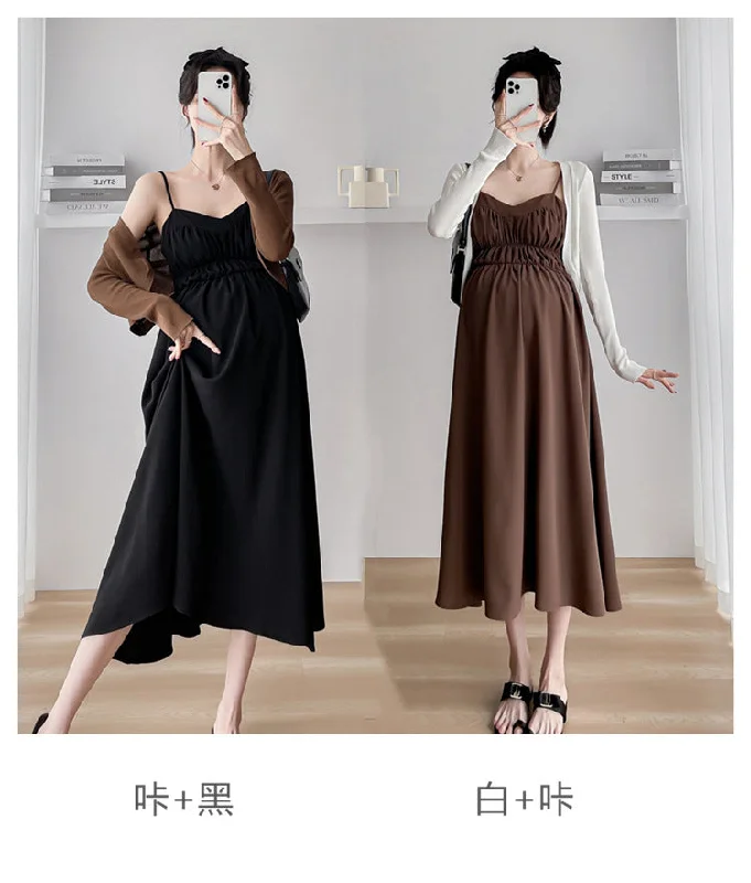 NiDELL Maternity Dress . Spring and Autumn New Suspender Long Dress Cardigan Fashion Two-Piece Suit Suspender Skirt Fashion NiDELL Maternity Dress . Spring and Autumn New Suspender Long Dress Cardigan Fashion Two-Piece Suit Suspender Skirt Fashion