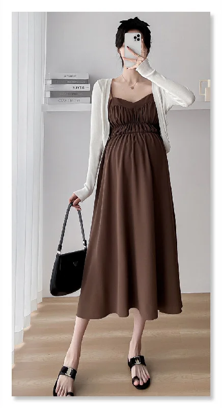 NiDELL Maternity Dress . Spring and Autumn New Suspender Long Dress Cardigan Fashion Two-Piece Suit Suspender Skirt Fashion NiDELL Maternity Dress . Spring and Autumn New Suspender Long Dress Cardigan Fashion Two-Piece Suit Suspender Skirt Fashion