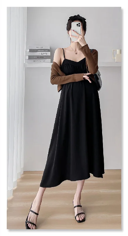 NiDELL Maternity Dress . Spring and Autumn New Suspender Long Dress Cardigan Fashion Two-Piece Suit Suspender Skirt Fashion NiDELL Maternity Dress . Spring and Autumn New Suspender Long Dress Cardigan Fashion Two-Piece Suit Suspender Skirt Fashion