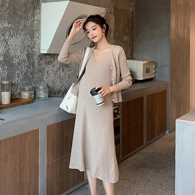 NiDELL Pregnant Women's Sweater Autumn and Winter . Fashionable Knitted Dress Fashionable and Graceful Suit Loose Slimming outside Wear Two-Piece Set NiDELL Pregnant Women's Sweater Autumn and Winter . Fashionable Knitted Dress Fashionable and Graceful Suit Loose Slimming outside Wear Two-Piece Set