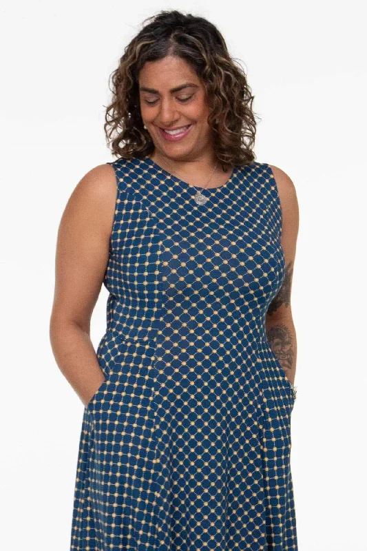 cleo-dress-navy-with-gold-cross-dots