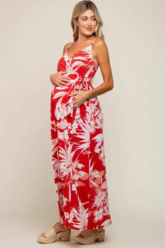 red-floral-palm-print-wrap-maternity-maxi-dress