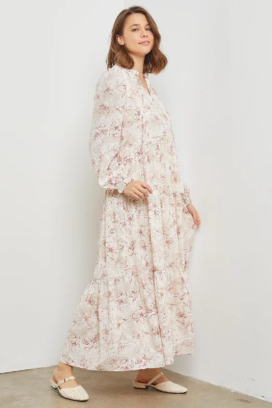 rust-floral-tassel-tiered-long-sleeve-maternity-maxi-dress