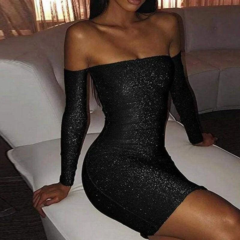 FashionSierra - Women Bling Bodycon Mini Dress Elegant Strapless Off Shoulder Long Sleeve Party Club Short Ladies Dresses FashionSierra - Women Bling Bodycon Mini Dress Elegant Strapless Off Shoulder Long Sleeve Party Club Short Ladies Dresses