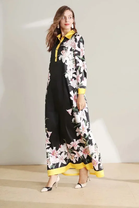 womens-runway-dresses-turn-down-collar-long-sleeves-floral-printed-loose-designer-fashion-casual-split-long-dresses